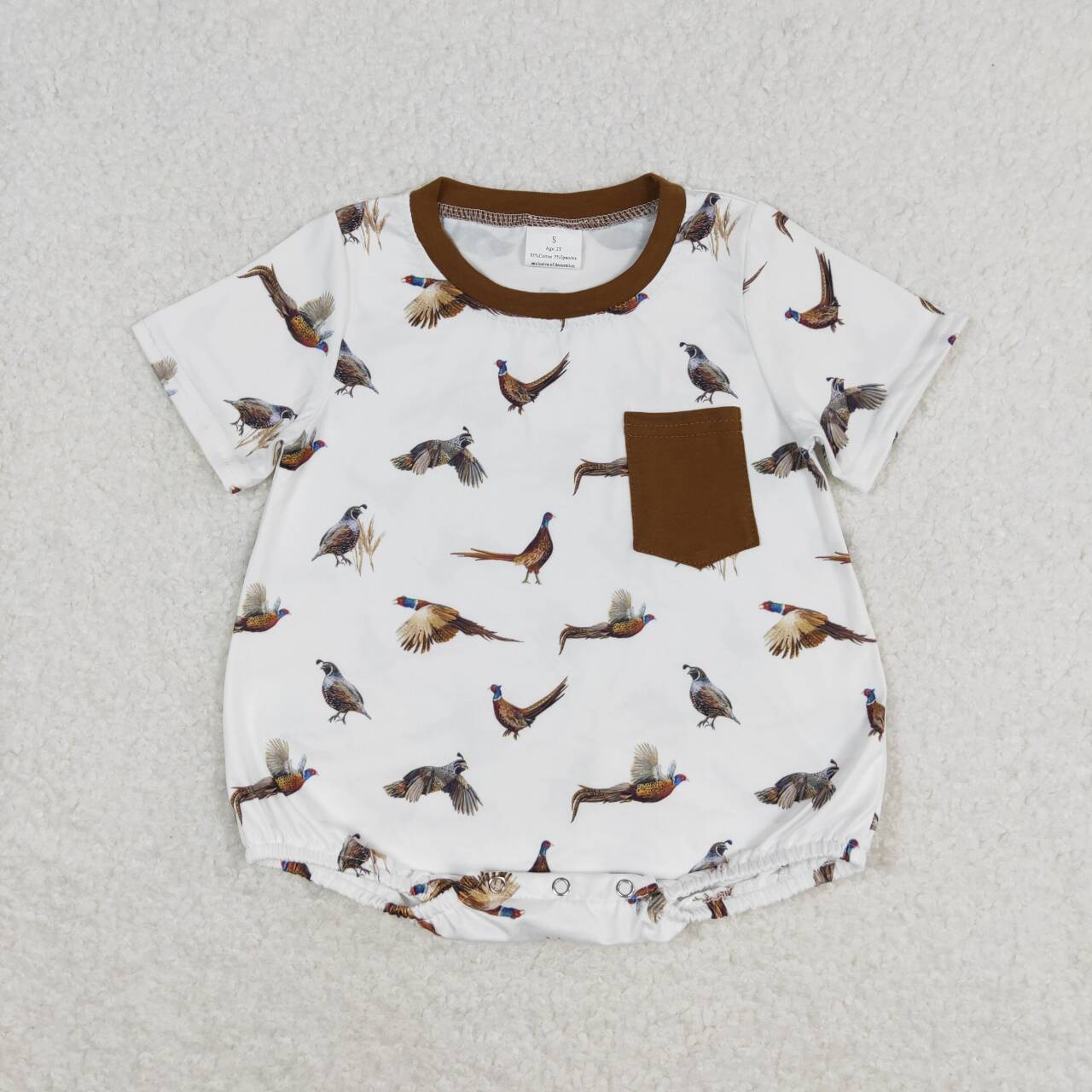SR1658 wild bird short sleeve boys pocket romper