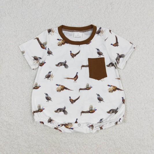 SR1658 wild bird short sleeve boys pocket romper