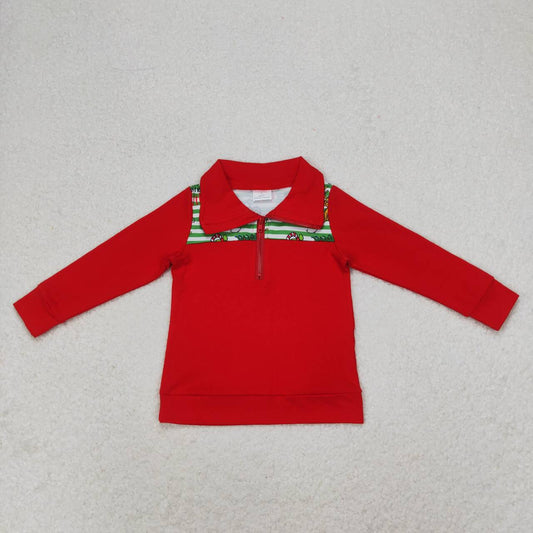 BT0726 Christmas green face red long sleeve boys pullover