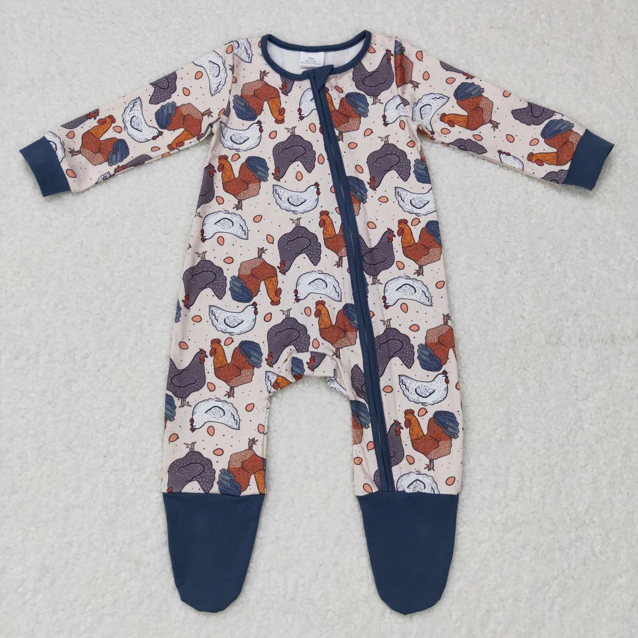 LR0560 Farm chicken egg long sleeve kids romper