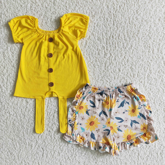 GSSO0035 Yellow Floral Print Baby Girls Set