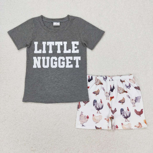 BSSO0943 little nugget grey short sleeve chick shorts boys set