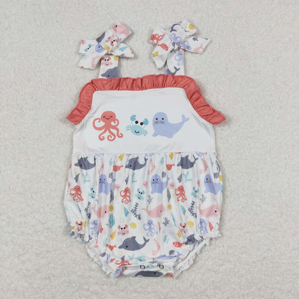 SR1187 Crab sea lion octopus animals sleeveless girls romper