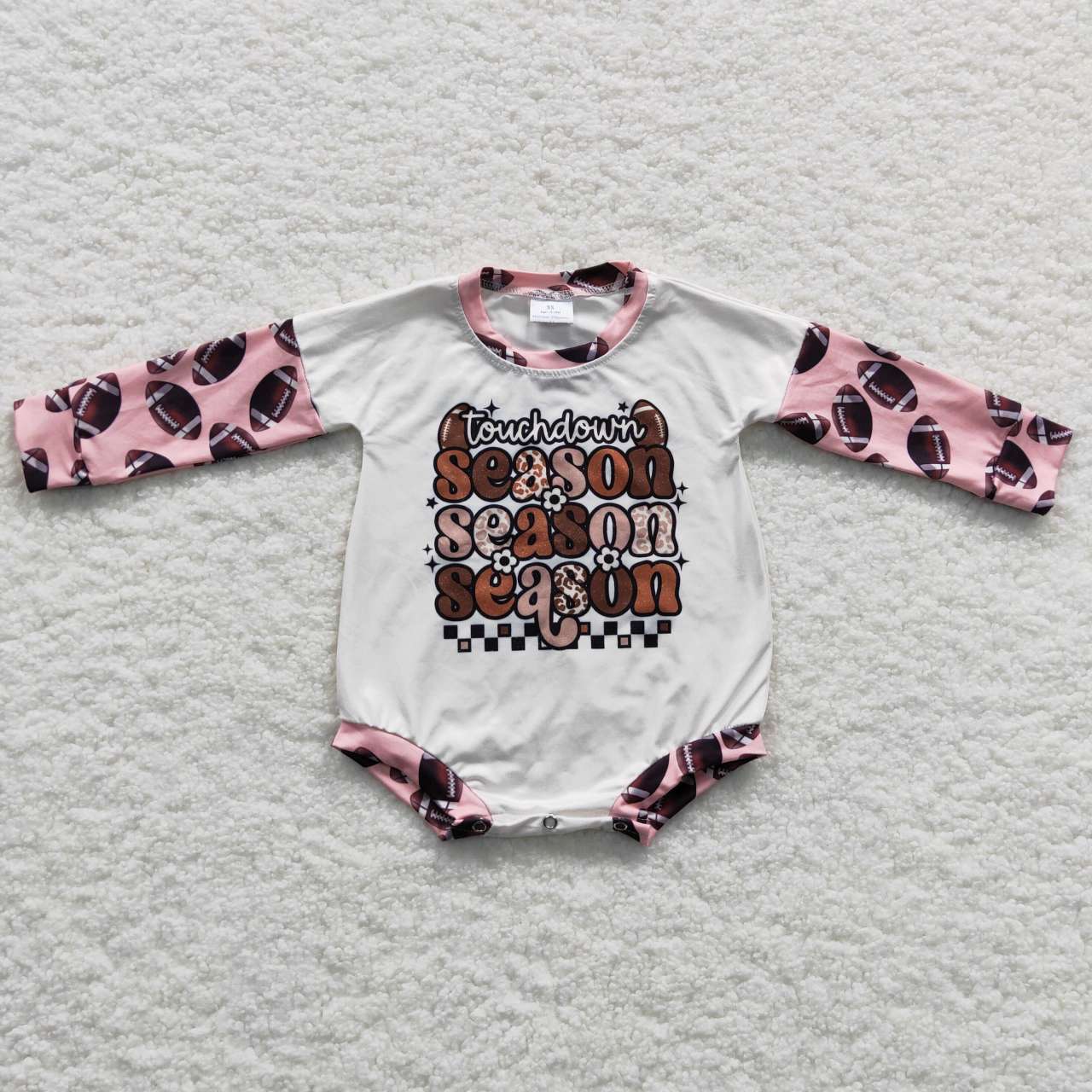 LR0280 Season Brown Rugby Pink Long Sleeves Kids Romper