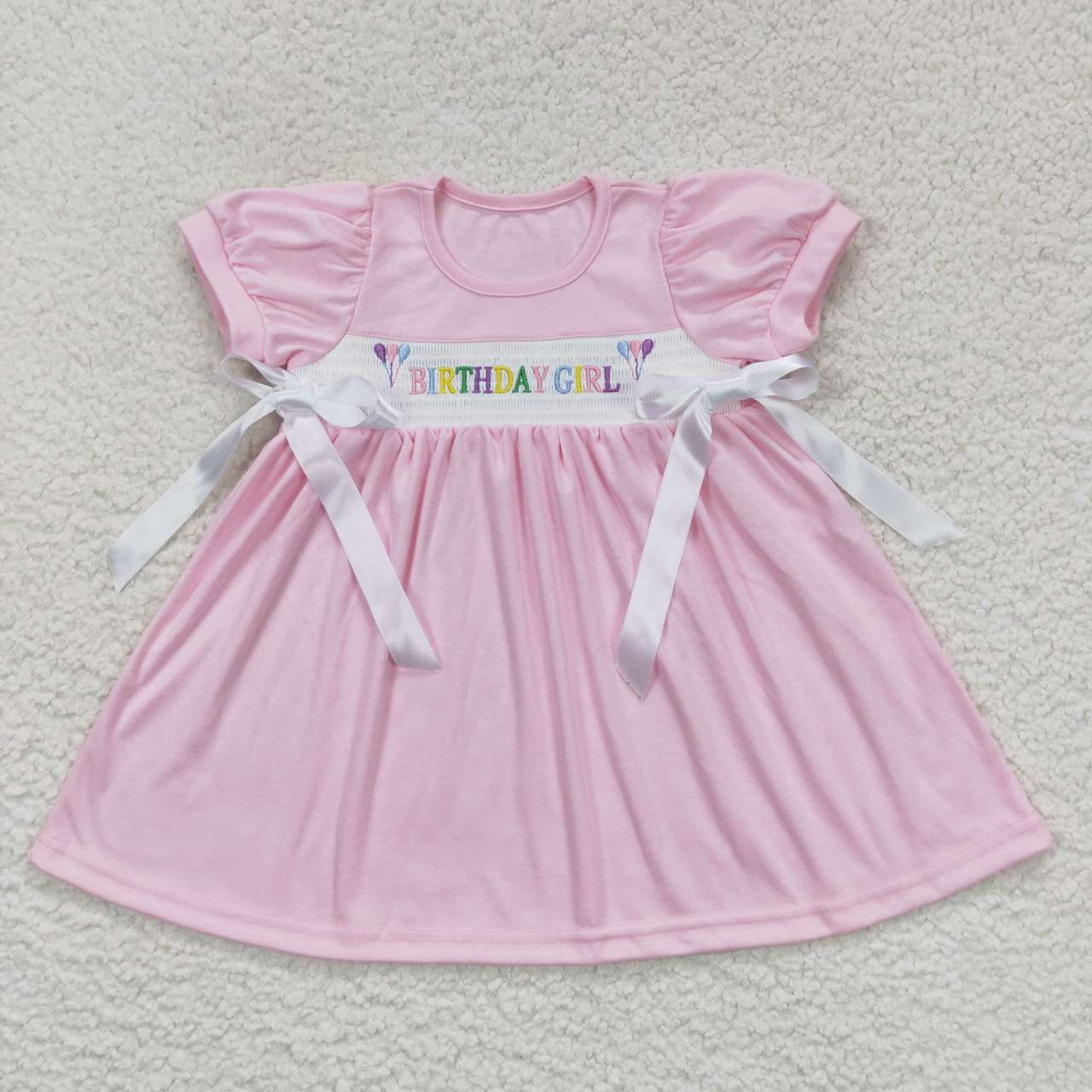 GSD0433 Embroidery Birthday Girl Pink Short Sleeve Girls Dress