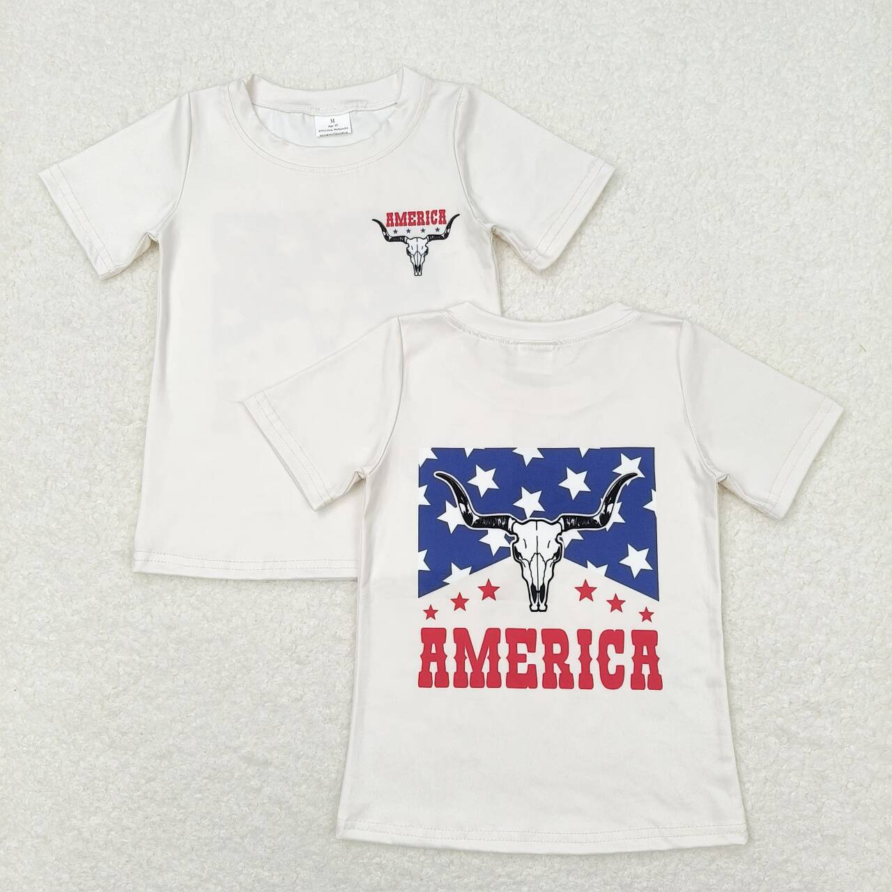 GT0465 July 4th America Cow Star Short Sleeve Kids Top