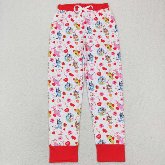 P0418 Valentine's Day Heart Cartoon Blue Dog Red Adult Pants