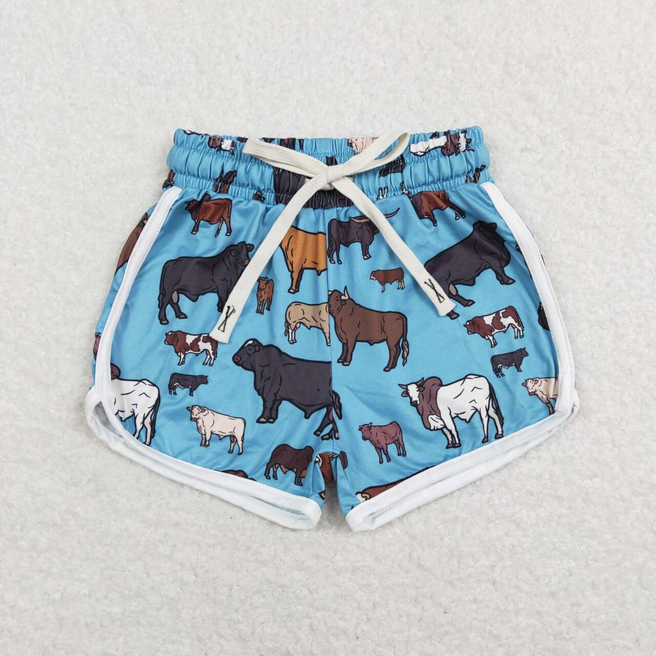 SS0124 Farm cow animals blue kids shorts