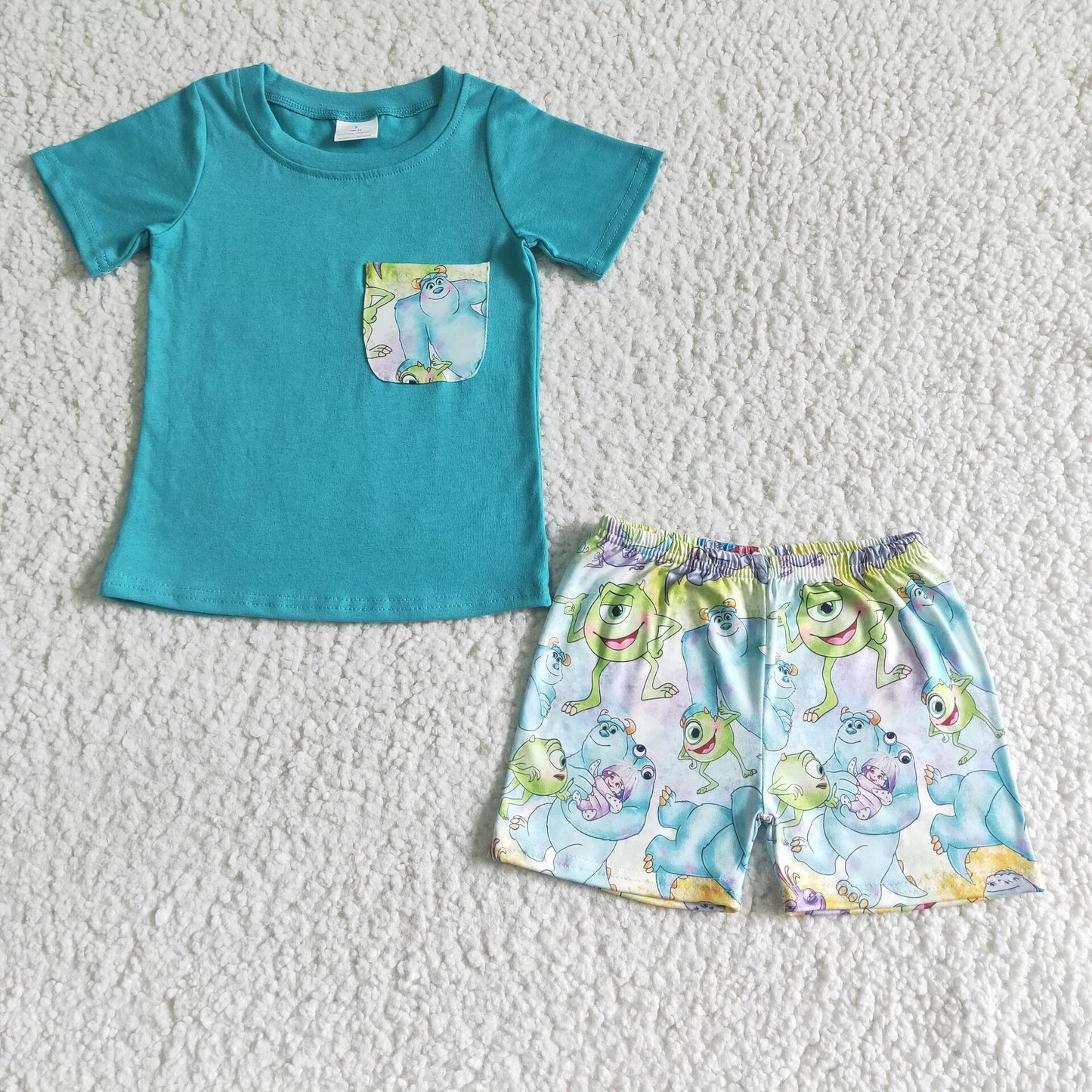 BSSO0021 Blue Short Sleeve Cartoon Boys Set