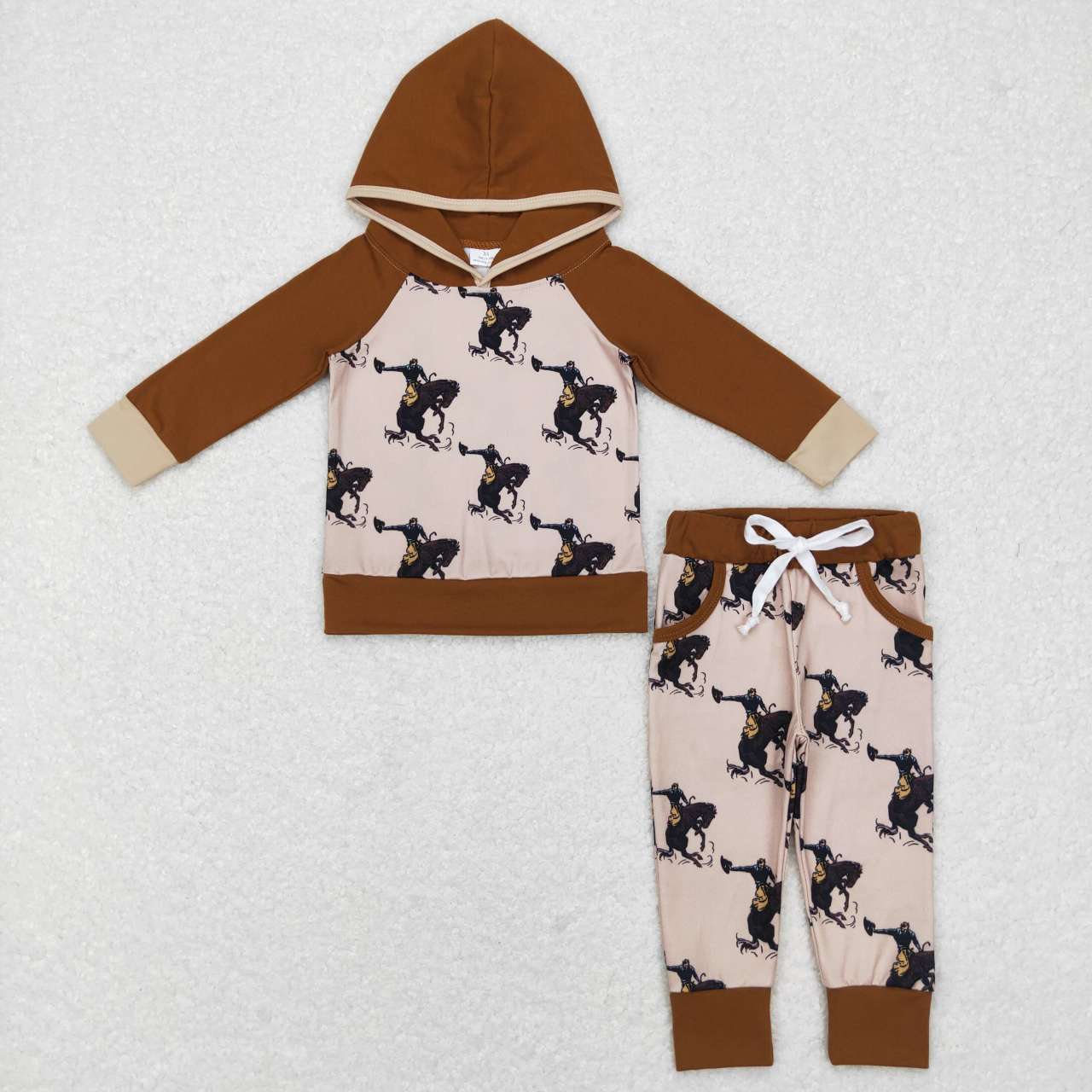 BLP0362 Western horse riding brown hoodie boys set