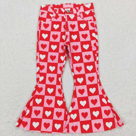 P0324 Red heart pink girls denim pants