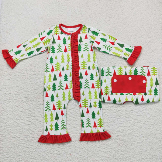 LR0626 Christmas tree green long sleeve girls romper