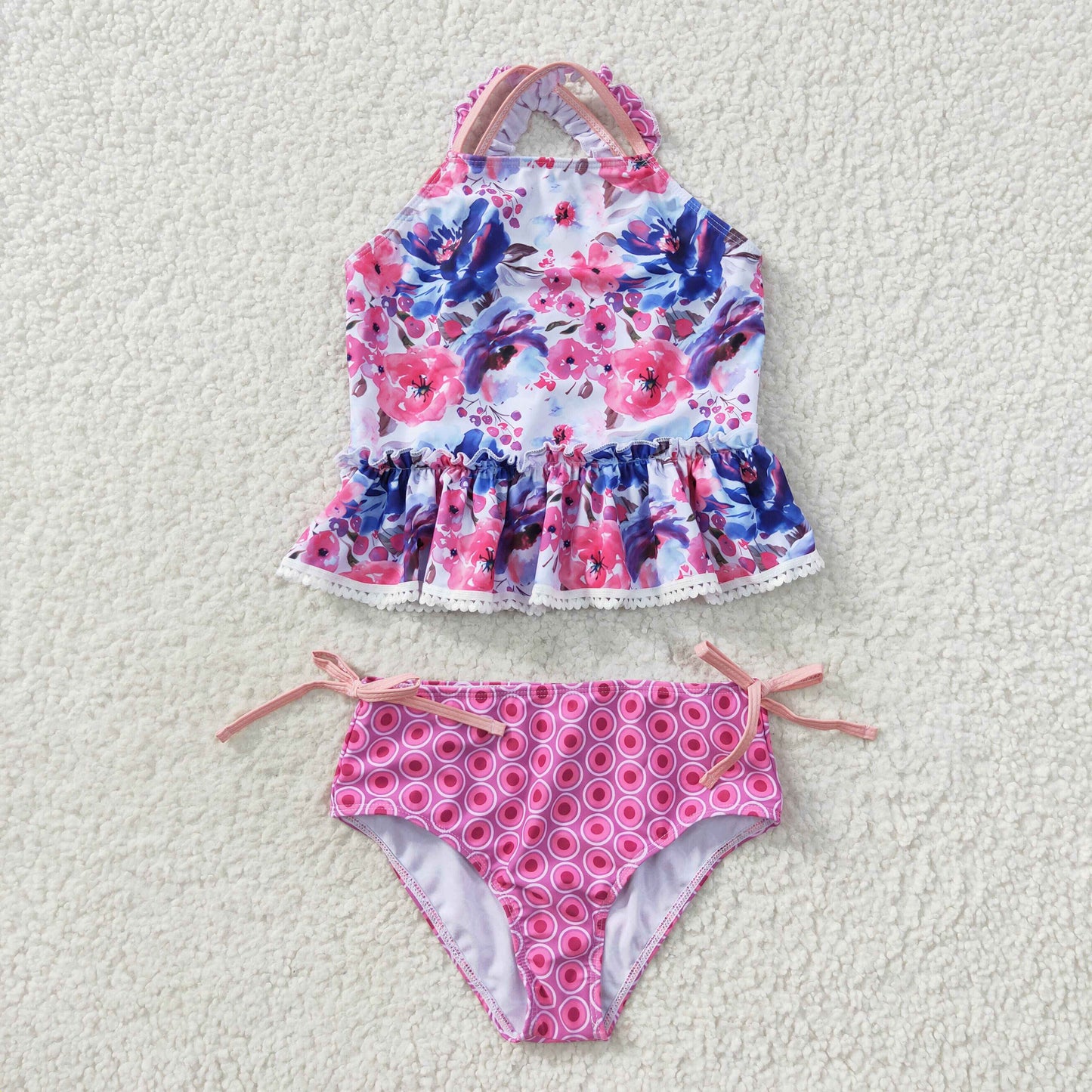 S0156 Flowers hot pink girls swimsuits