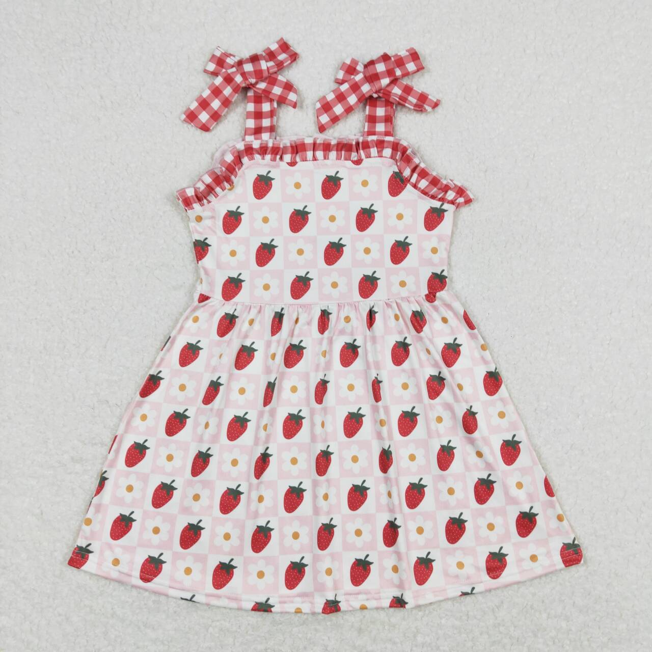 GSD0806 Strawberry Pink Flowers Red Sleeveless Girls Dress