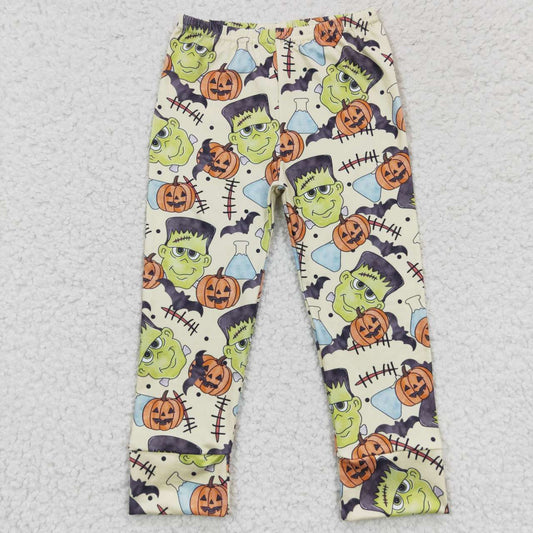 P0168 Halloween Pumpkin Green Face Kids Pants