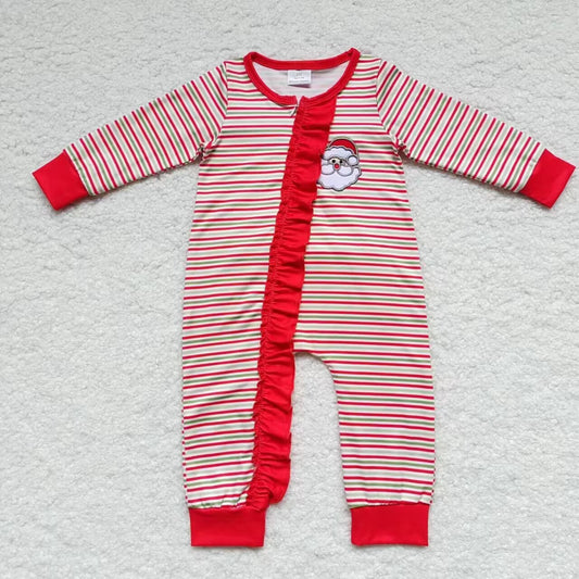 LR0441 Christmas Santa Claus red & green striped long sleeve kids romper