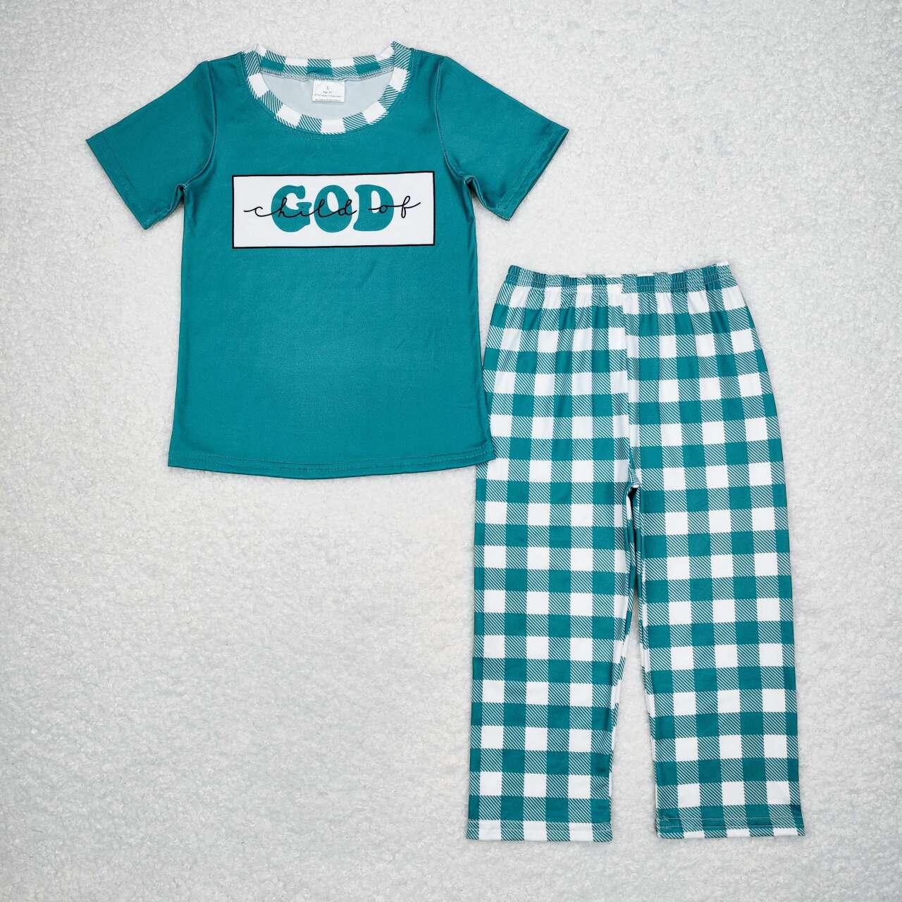 BSPO0462 GOD green short sleeve checkered pants boys set