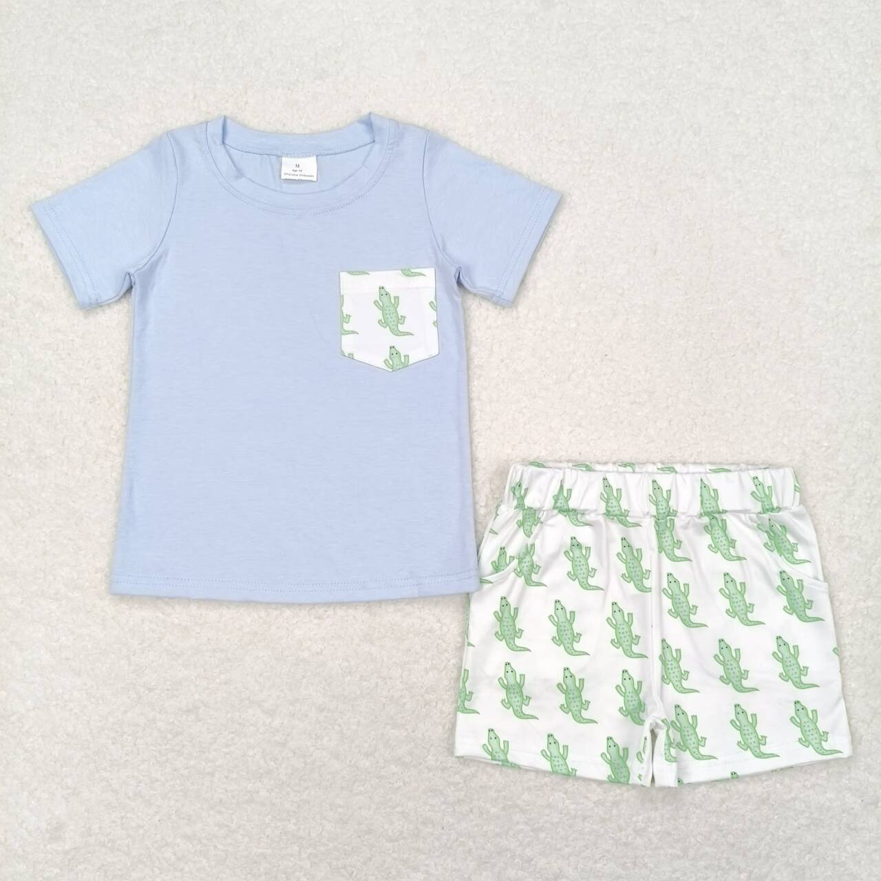 BSSO0782 cute crocodile pocket blue short sleeve shorts boys set