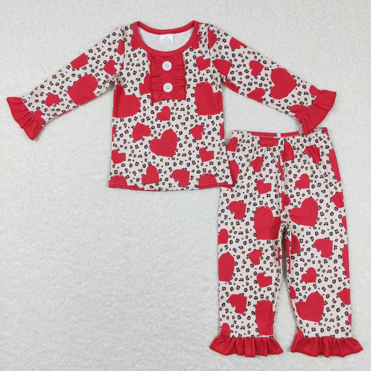 GLP0905 Valentine's Day red heart leopard long sleeve pants girls pajamas