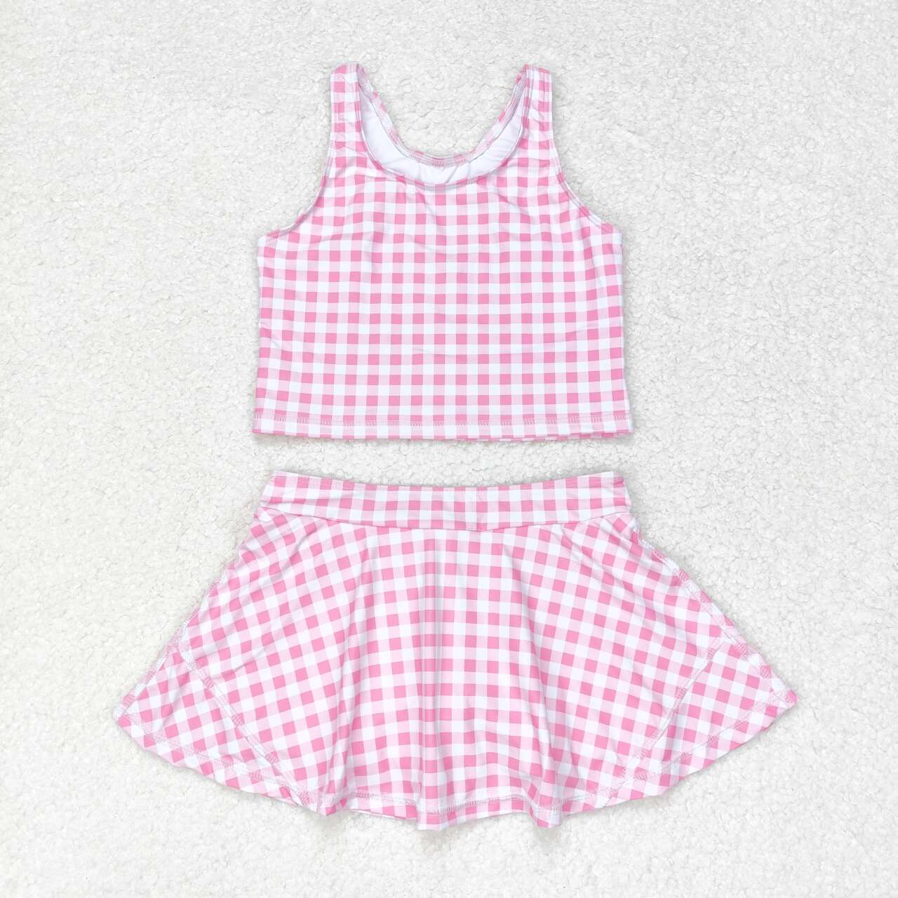 GSD0992 pink checkered sleeveless skirt girls set active wear new