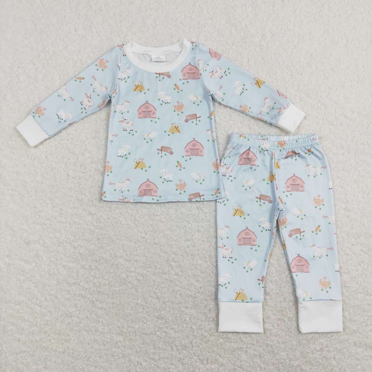 BLP0342 Farm animals horse blue long sleeve boys pajamas