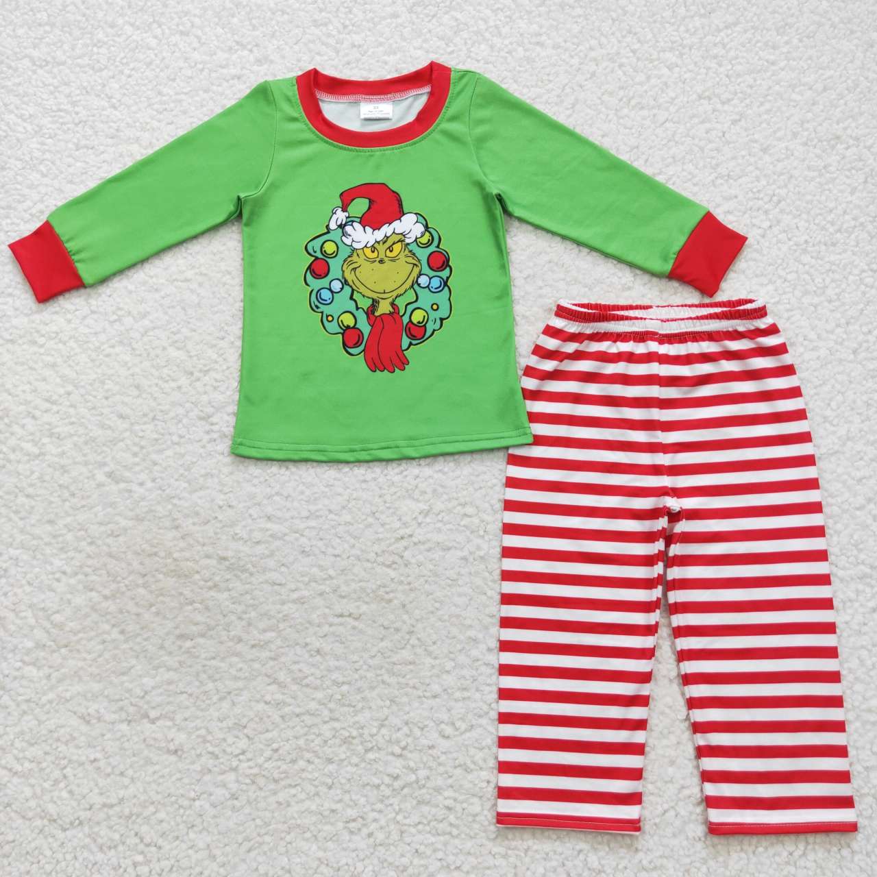 BLP0289 Christmas green face long sleeve pants boys set