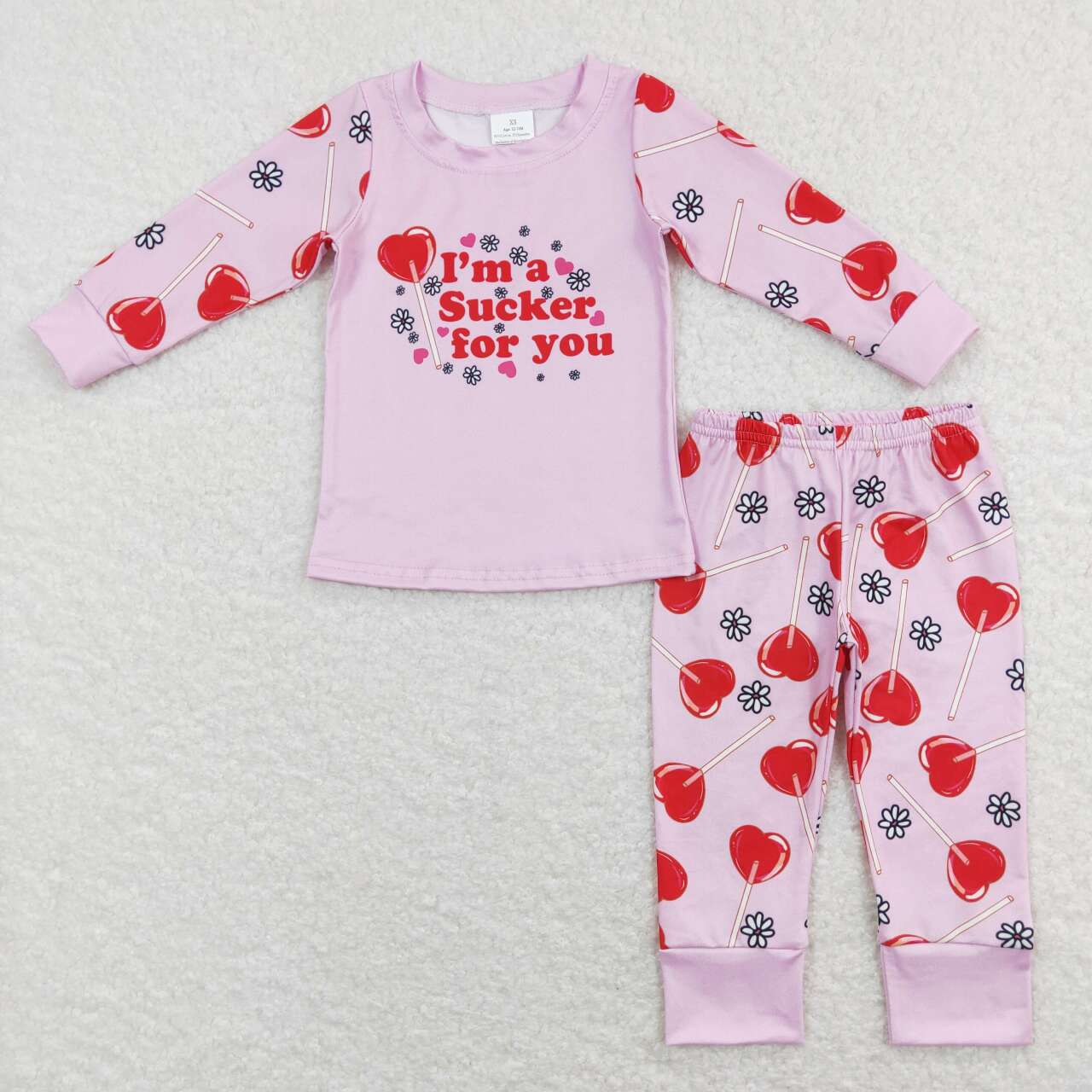 GLP1089 Valentine's Day i'm a sucker for you heart pink long sleeve pants girls pajamas