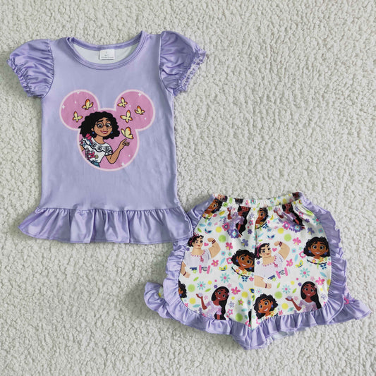 GSSO0001 Purple Short Sleeve Cartoon Casual Set