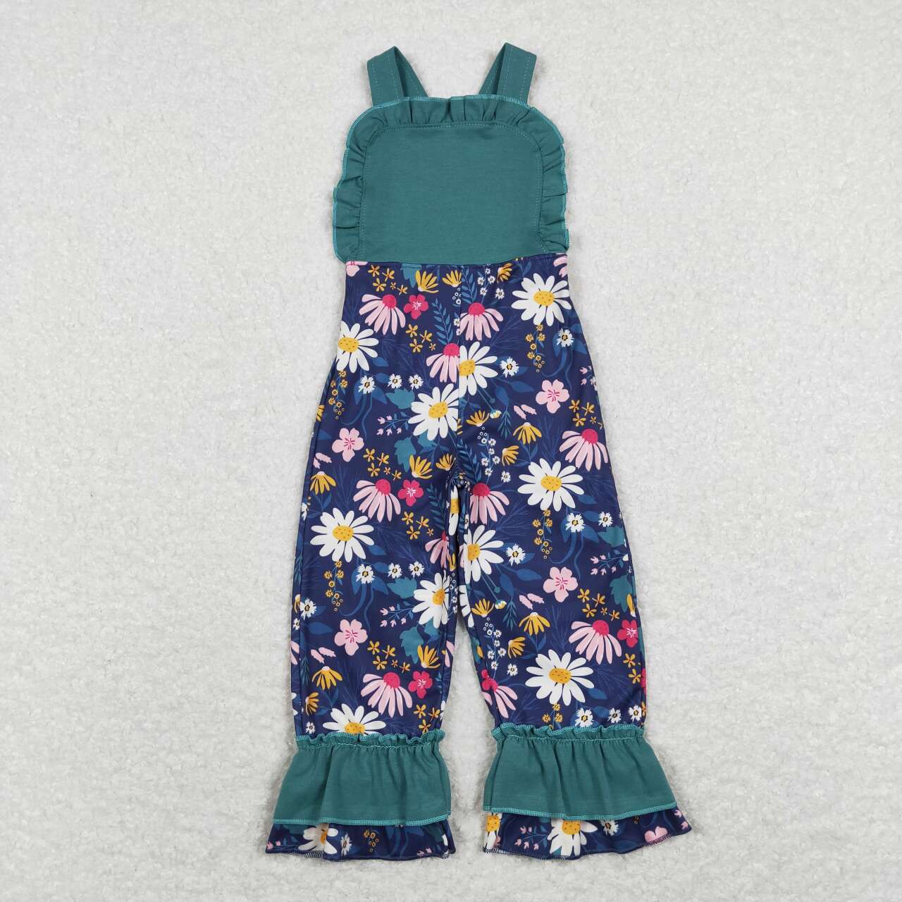 SR0964 Colorful Flowers Daisy Green Sleeveless Girls Jumpsuits
