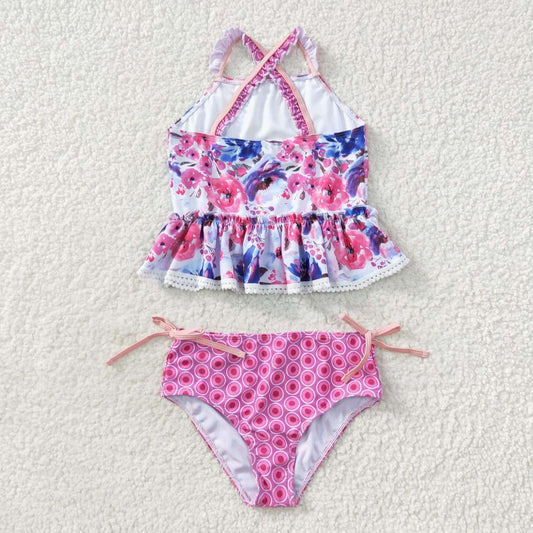 S0156 Flowers hot pink girls swimsuits