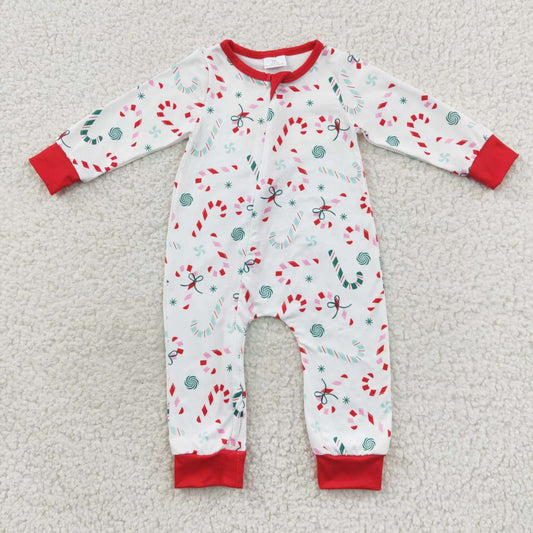LR0506 Christmas Candy Cane Long Sleeve Kids Romper Kids Clothes