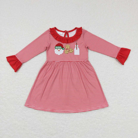 GLD0411 Christmas Santa Claus red striped girls dress