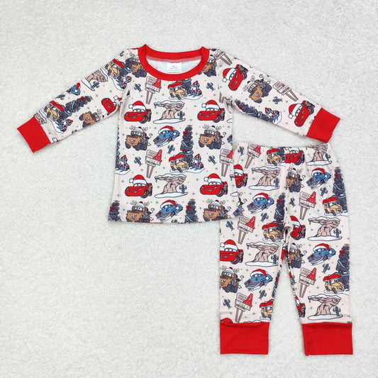 BLP0595 Christmas hat car cartoon long sleeve pants boys pajamas