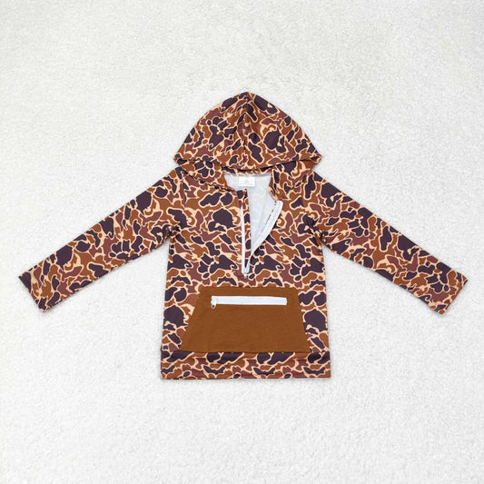BT0746 dark brown camo long sleeve hoodie boys top