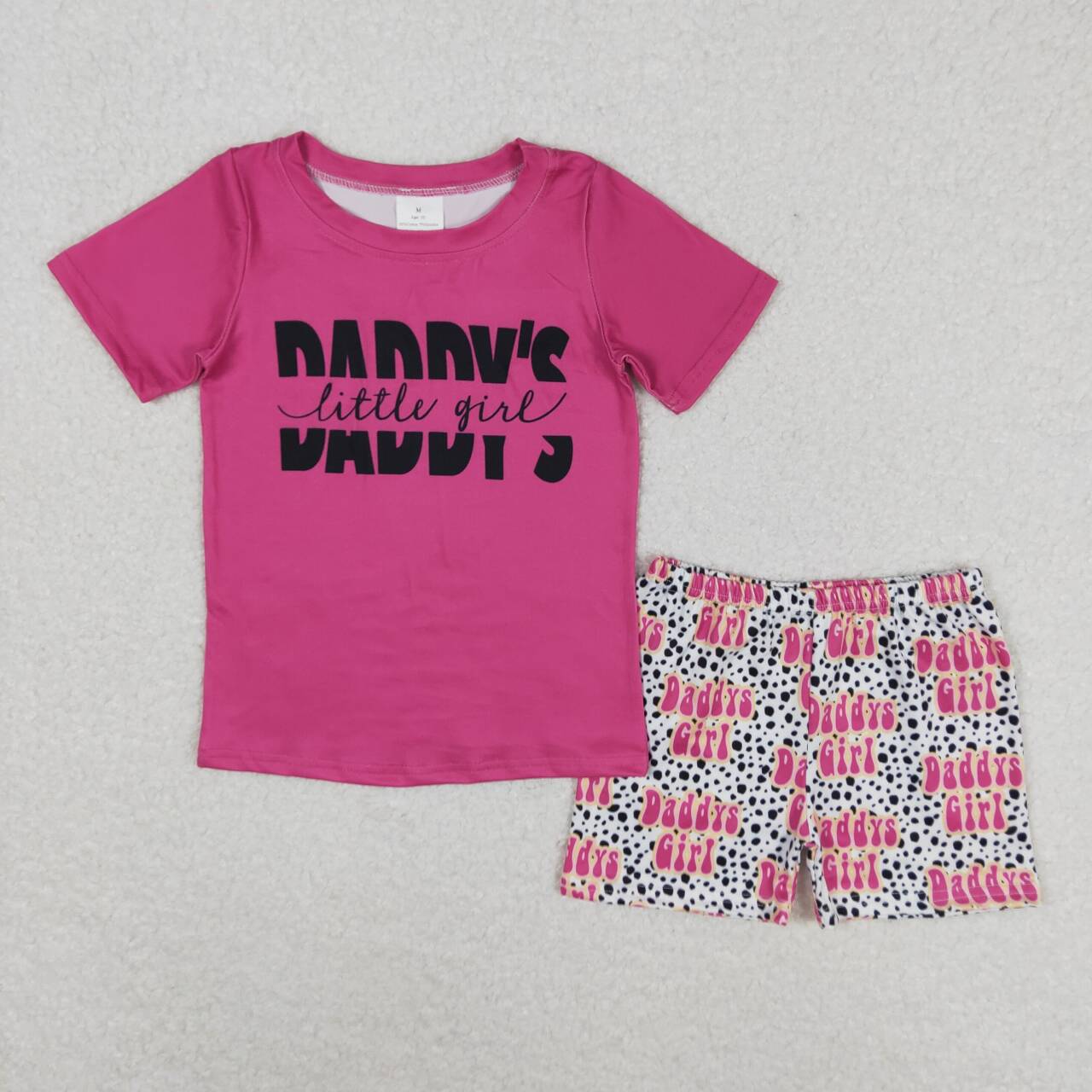 GSSO0546 Daddy's Little Girl Hot Pink Short Sleeve Leopard Shorts Girls Set