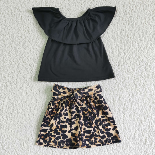 GSSO0082 Black Top Match Leopard Shorts Set