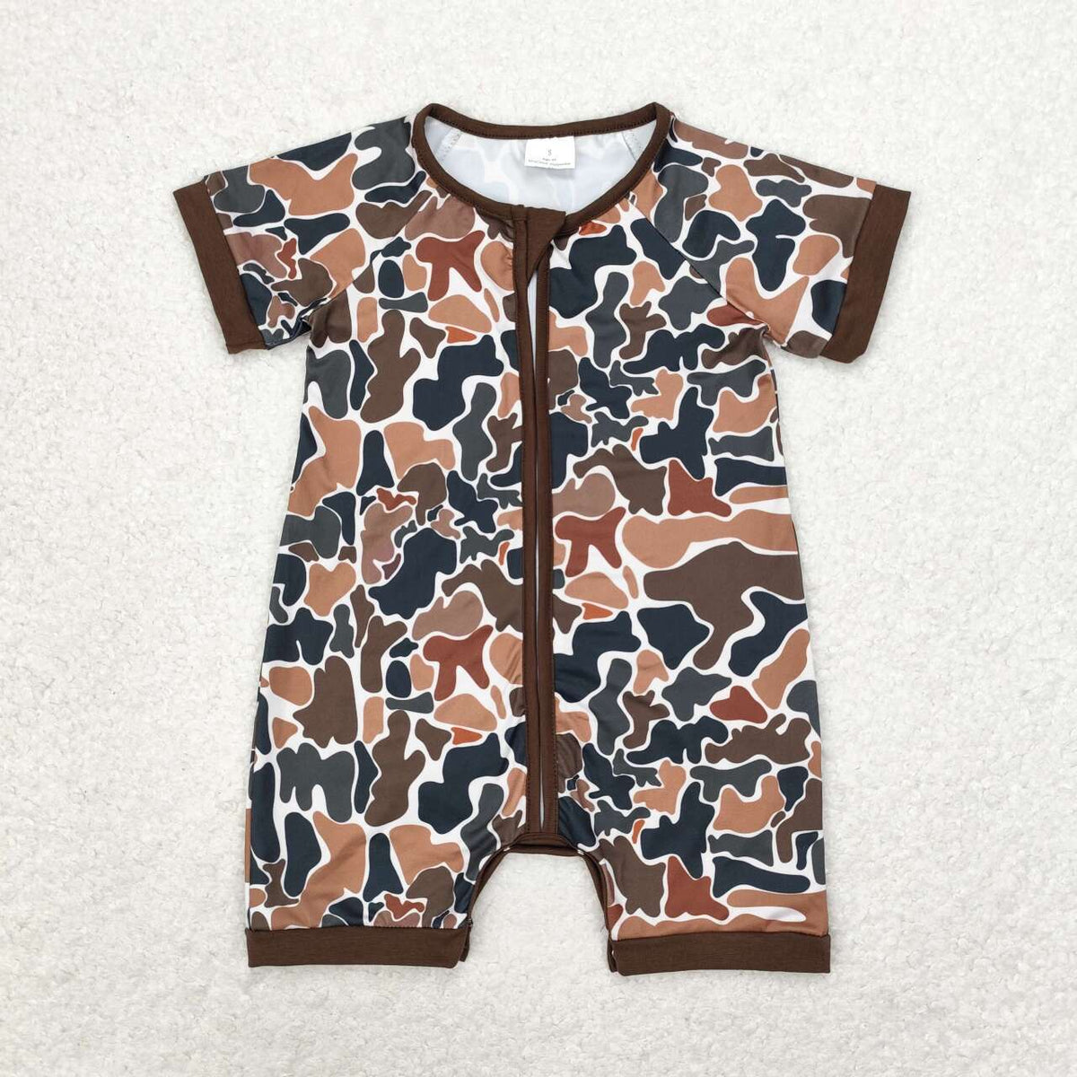 SR0666 Camo short sleeve zipper kids romper