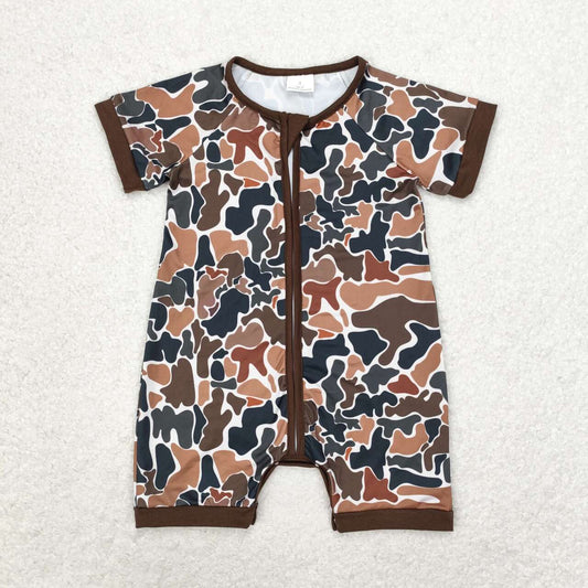 SR0666 Camo short sleeve zipper kids romper