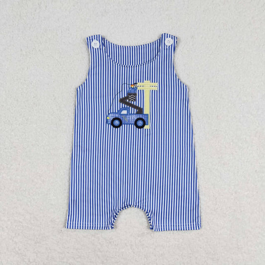 SR1102 embroidery Lineman blue striped sleeveless boys romper
