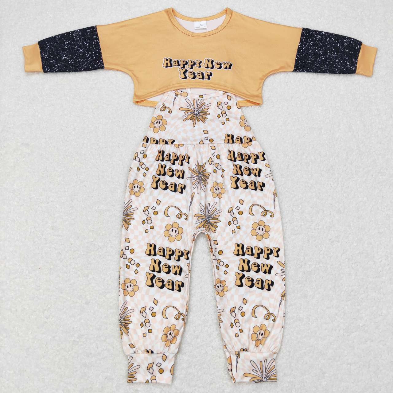 GLP0917 Happy new year smile flowers long sleeve jumpsuit set