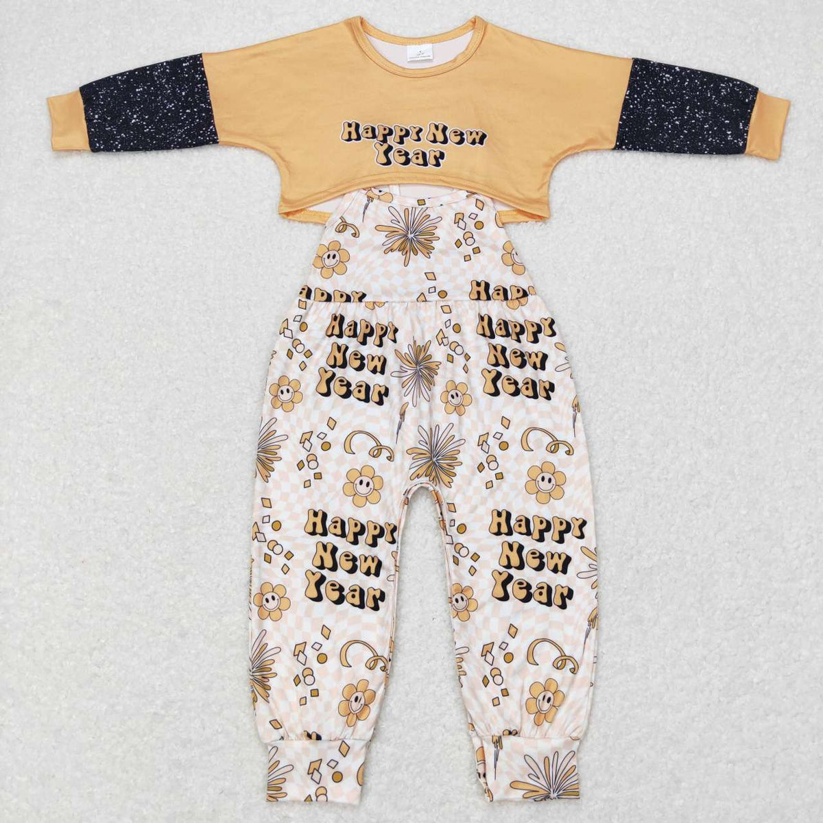 GLP0917 Happy new year smile flowers long sleeve jumpsuit set