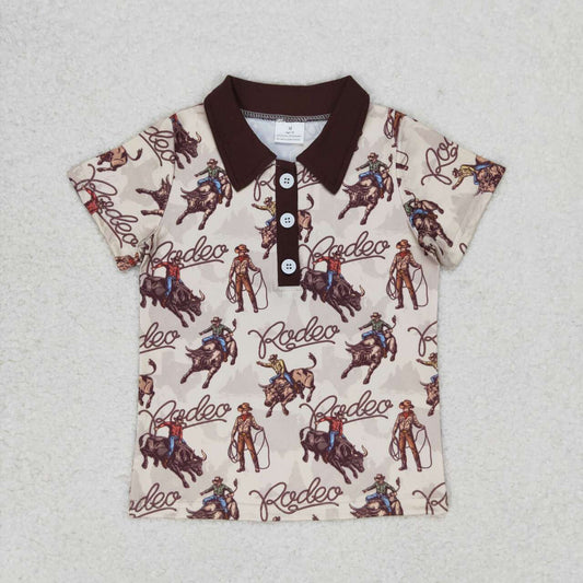 BT0558 Western Rodeo Brown Short Sleeve Boys T-shirt Top