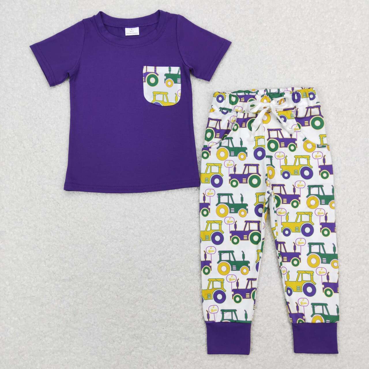 BSPO0278 Farm Tractor Purple Short Sleeve Colorful Pants Boys Set