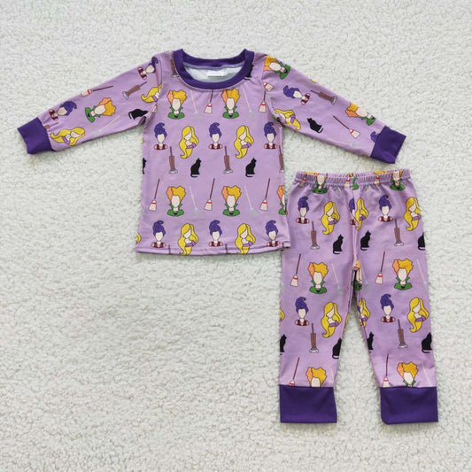 BLP0257 Halloween Sorceress Purple Long Sleeve Kids Pajamas