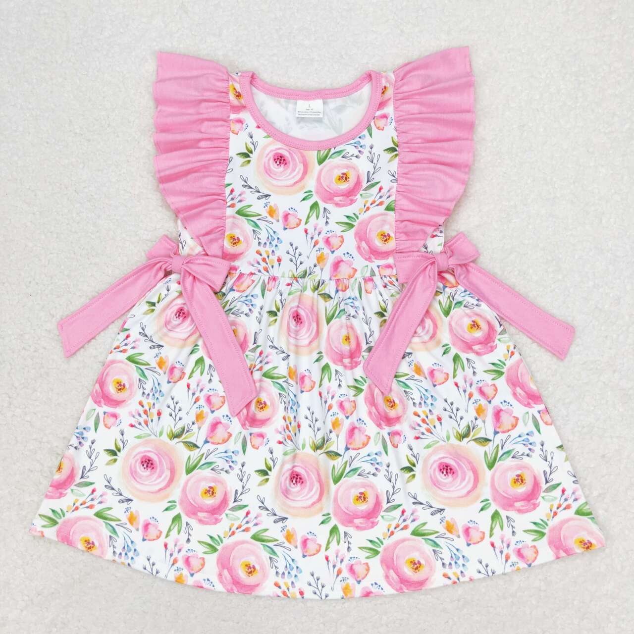 GSD1070 multi color flowers pink flutter sleeve girls dress