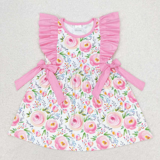 GSD1070 multi color flowers pink flutter sleeve girls dress
