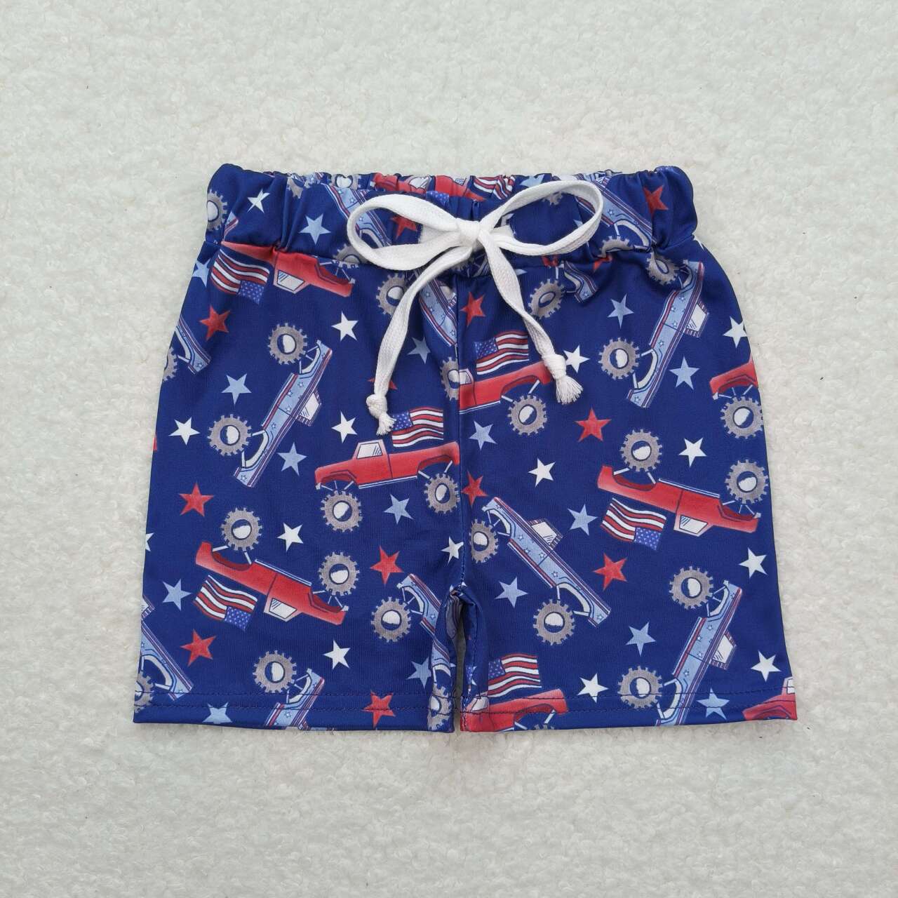 SS0205 July 4th flag truck boys shorts