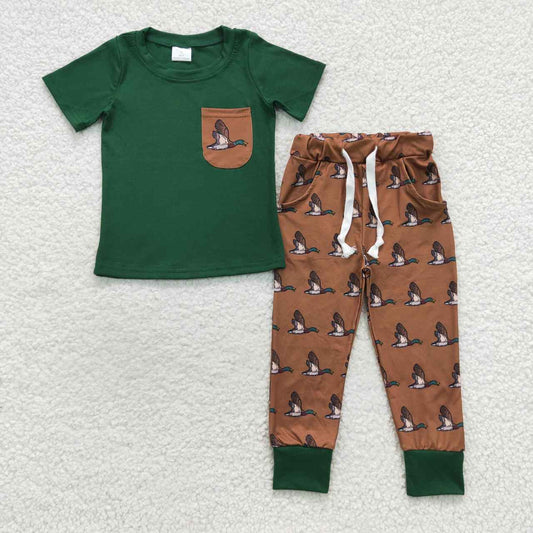 USA SHOP BSPO0155 Duck green pocket short sleeve brown pants boys set kids clothes