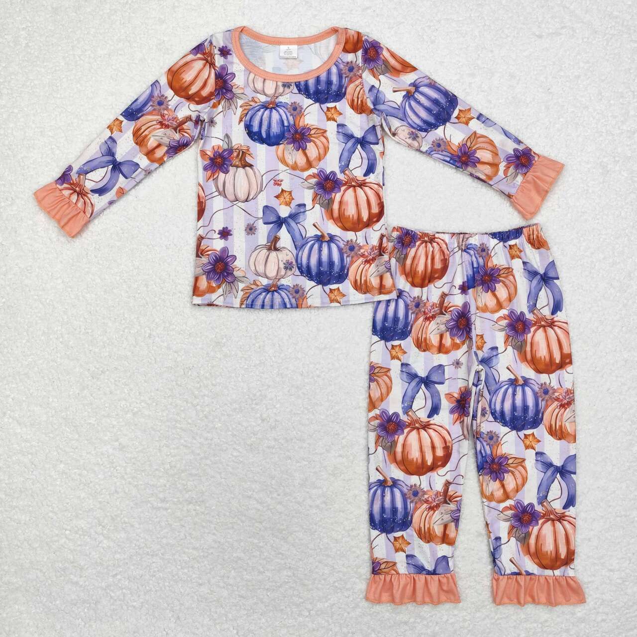 bamboo GLP1619 orange pumpkin flowers purple striped long sleeve pants girls pajamas