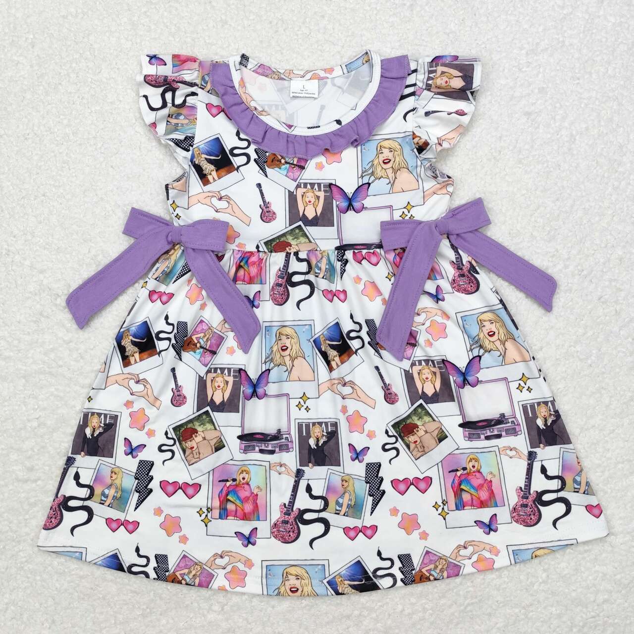 GSD1030 country singer TS purple flutter sleeve girls dress fashion pop singer